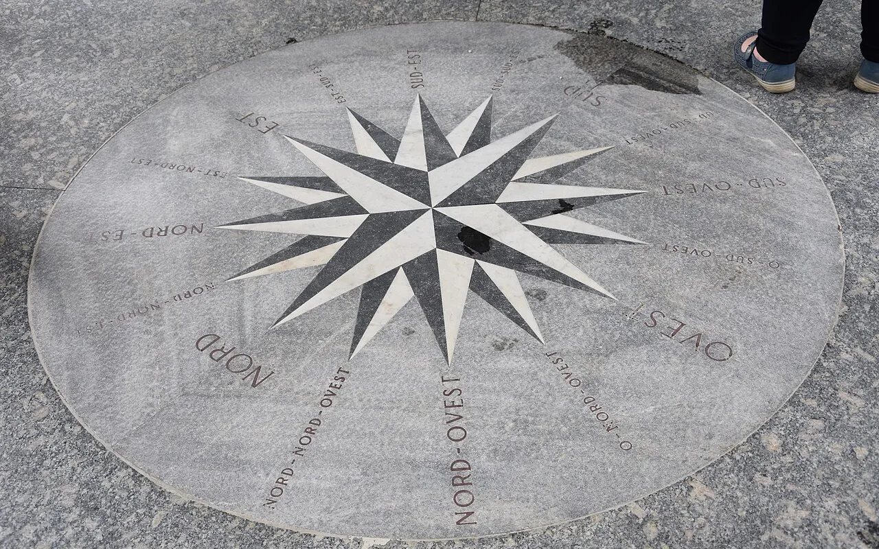 The wind rose set into the floor of the Loggia Durini.